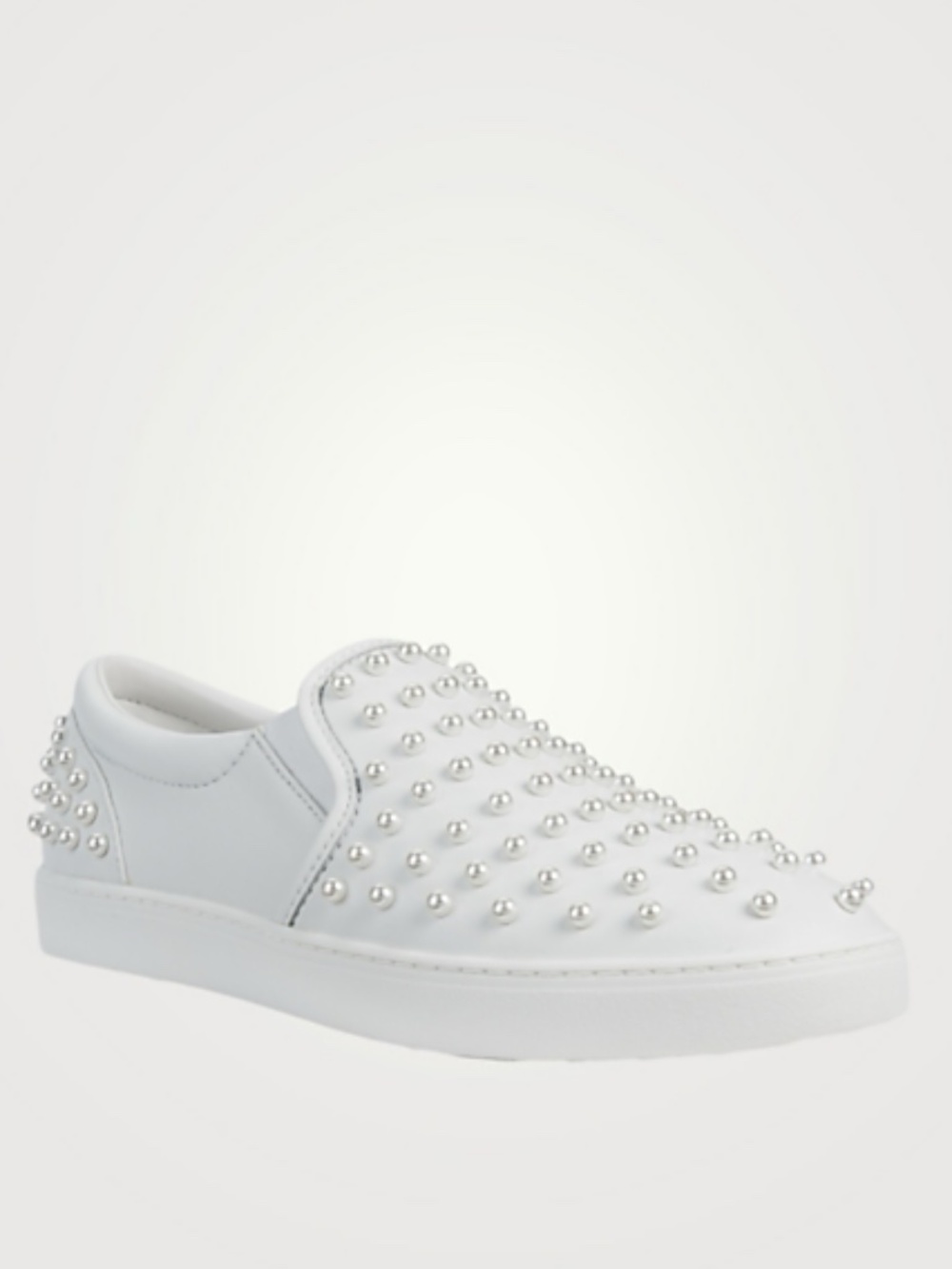 Stuart Weitzman - White Slip On Pearl Trim Flats